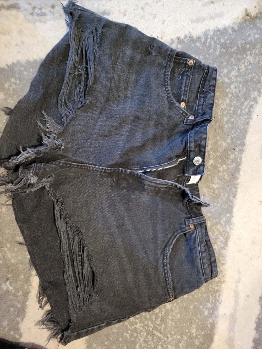 Zara Black Distressed Denim Shorts
